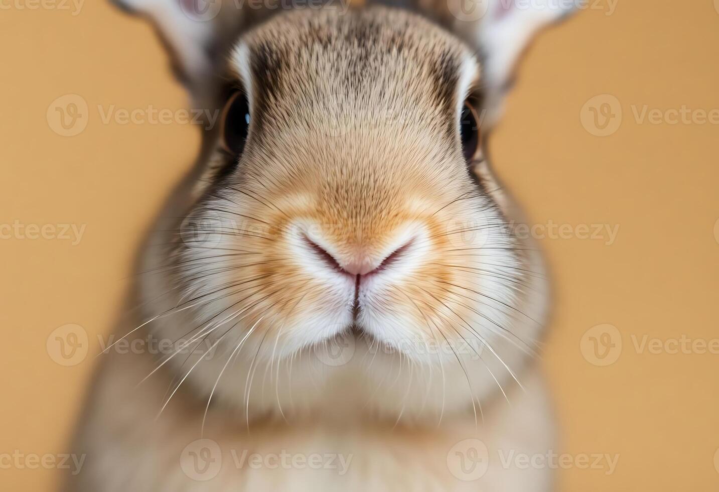 A close up of a rabbit with its eyes open photo