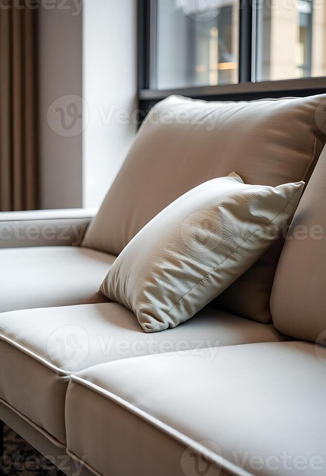 close up of a couch with a pillow on it photo