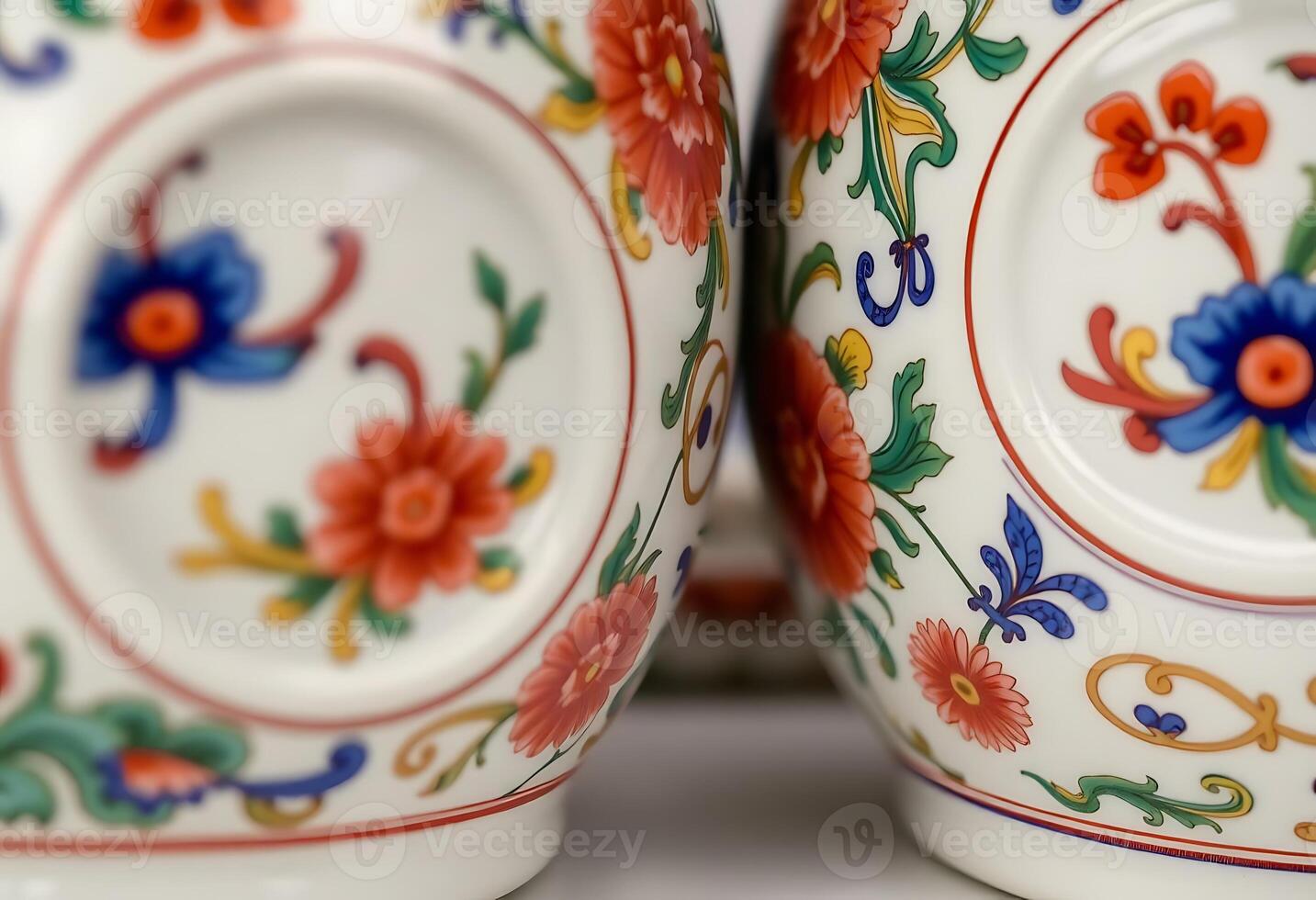 close up of two vases with flowers on them photo