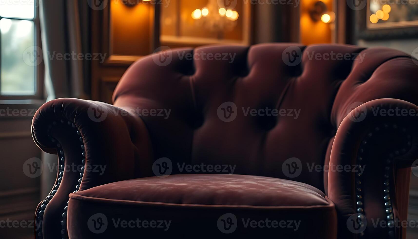 red chair sitting in front of a window photo