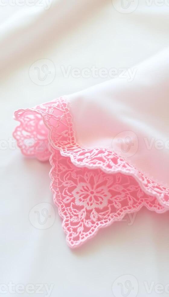 close up of a pink lace on a white sheet photo