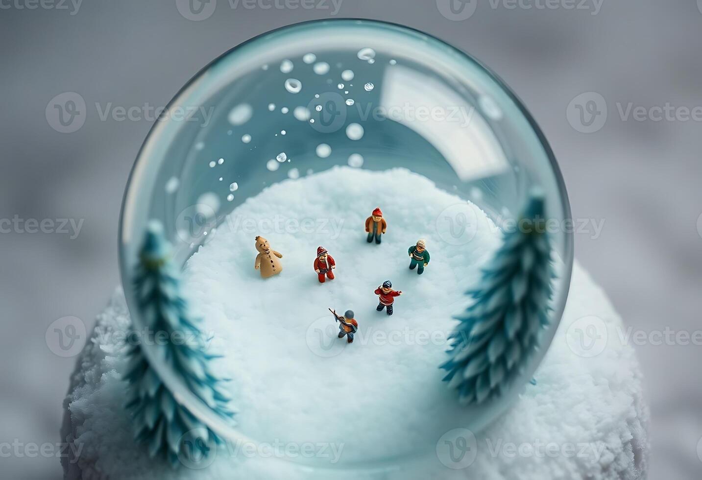 snow globe with miniature people inside of it photo