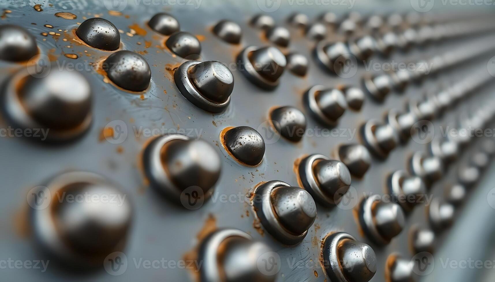 close up of a metal surface with lots of rivets photo