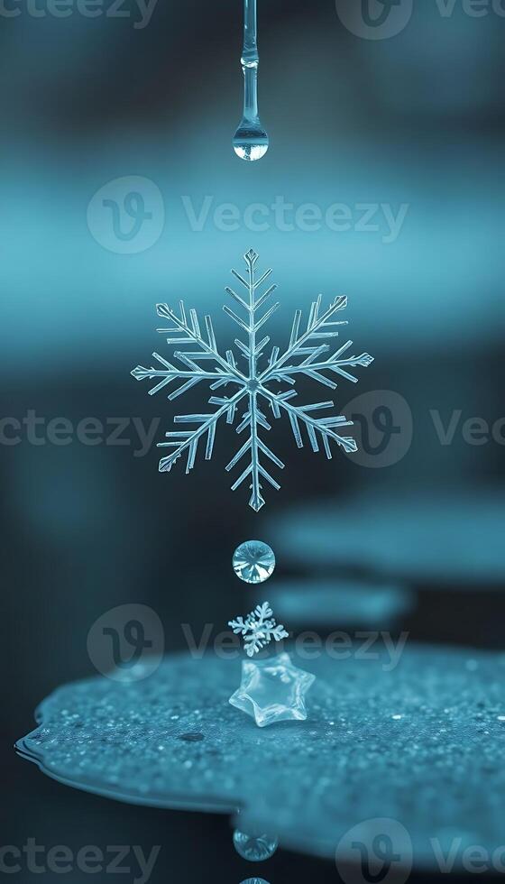 snowflake with a drop of water coming out of it photo