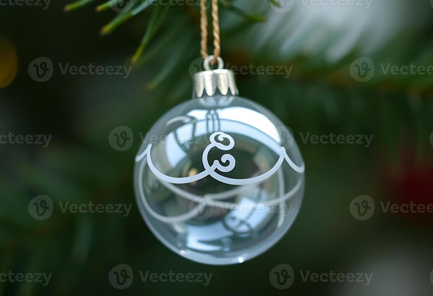 A clear glass ornament with a monogram on it photo