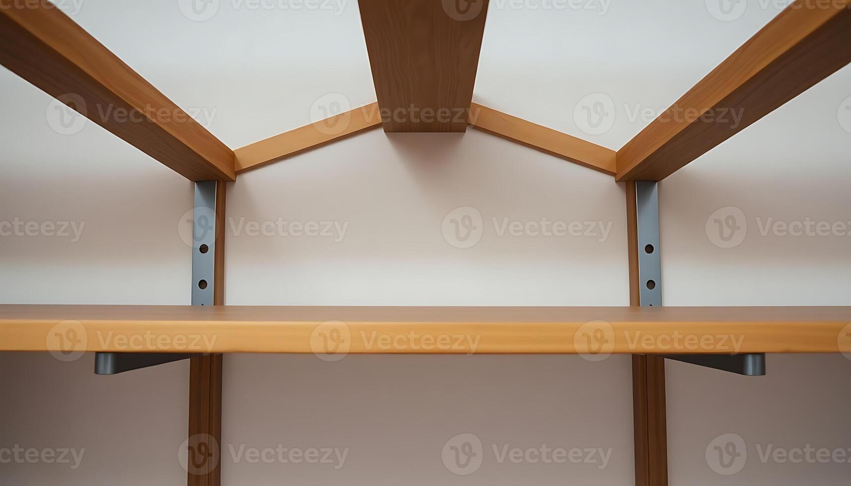 wooden shelf with metal brackets on it photo