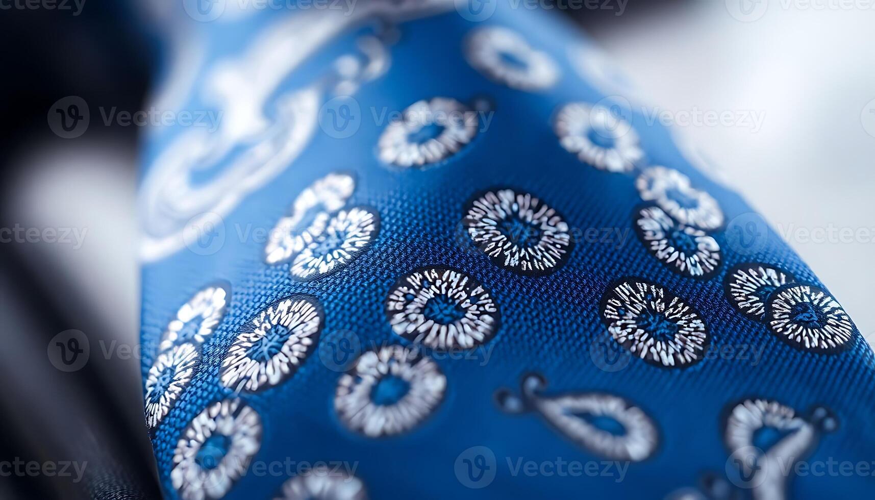close up of a blue tie with white designs photo