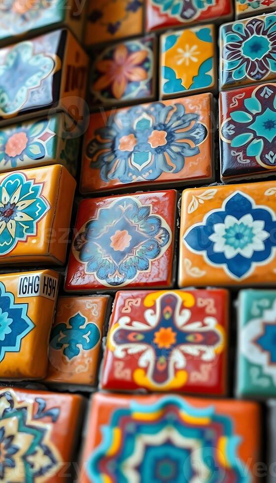 close up of a bunch of colorful tiles photo