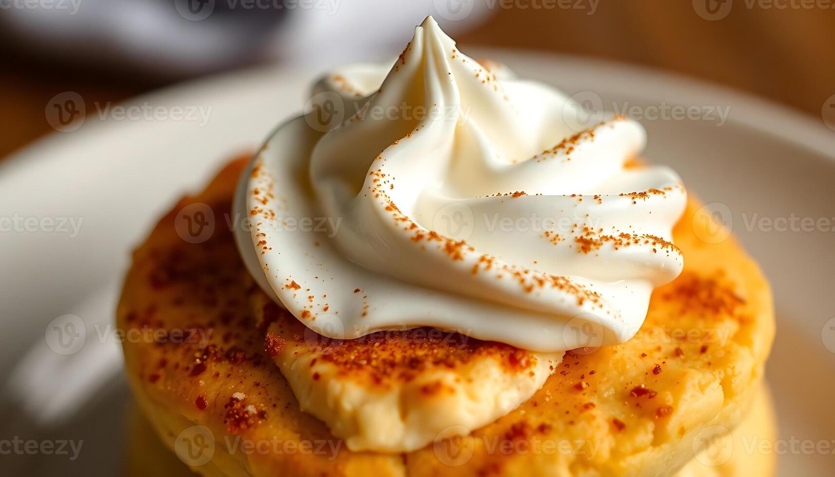 stack of pancakes topped with whipped cream photo