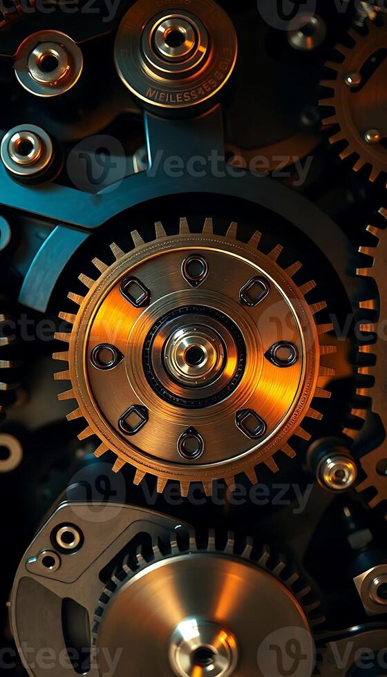 A close up of a clockwork mechanism photo