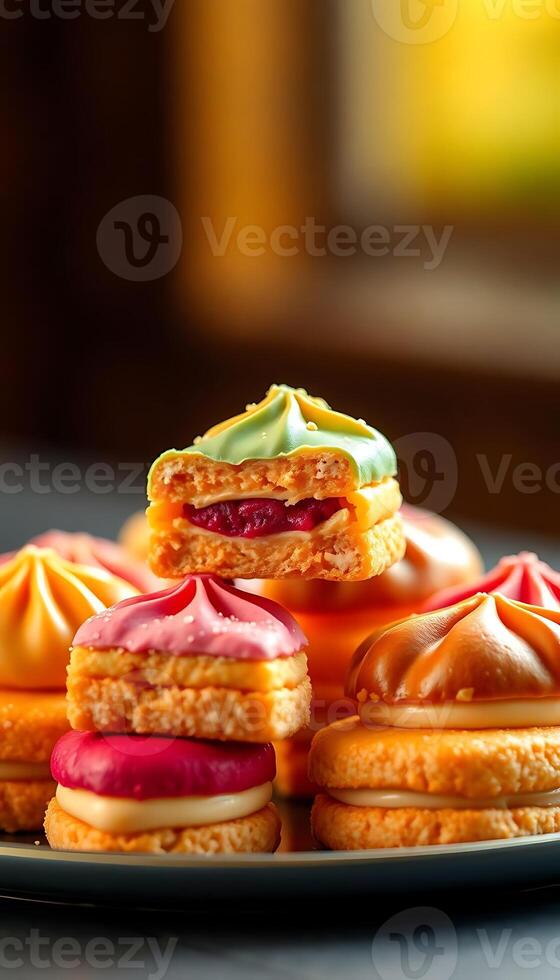close up of a plate of pastries on a table photo