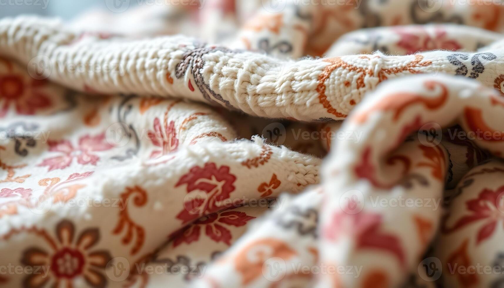 close up of a blanket with a flower pattern photo