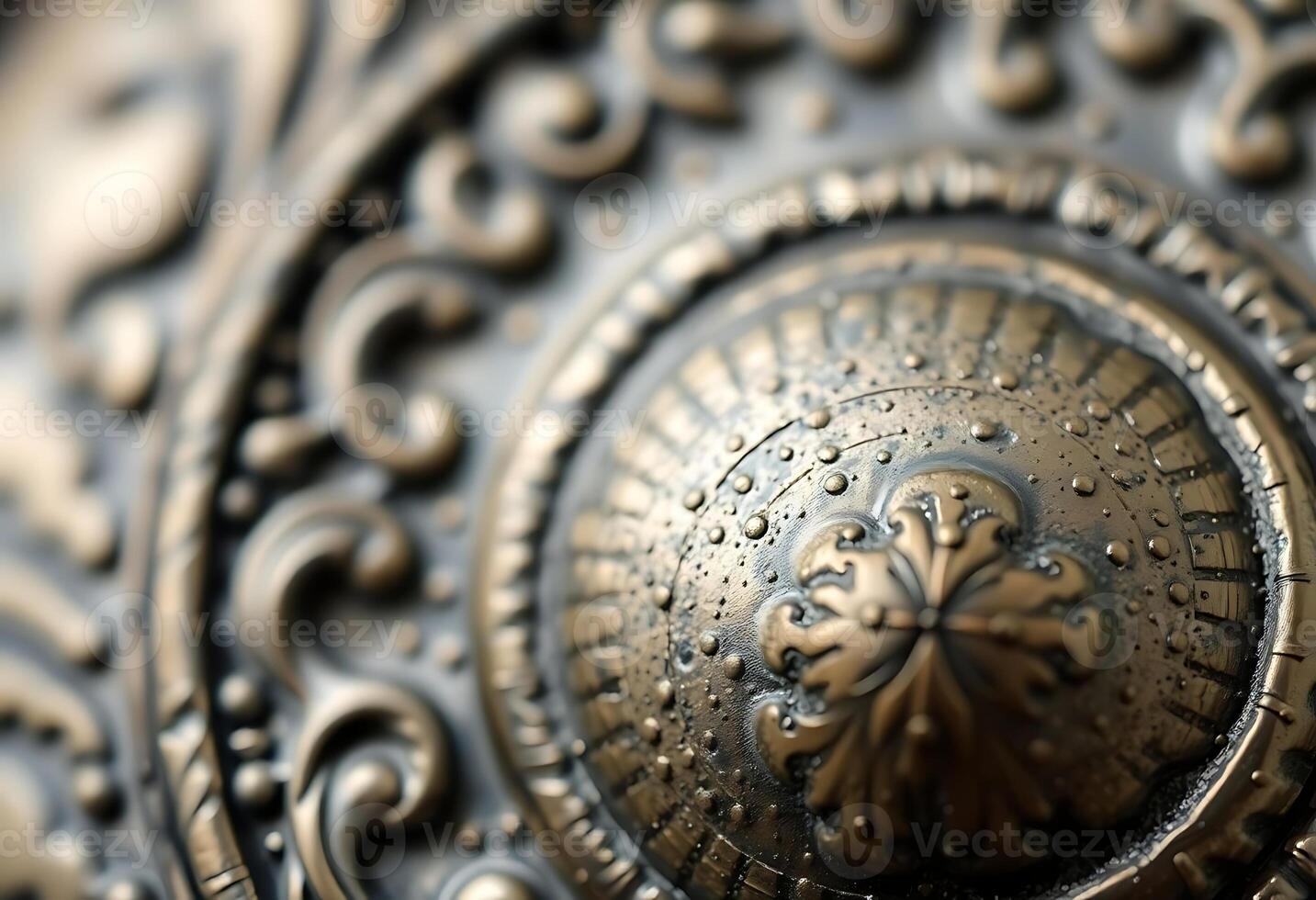 close up of a metal object with drops of water on it photo