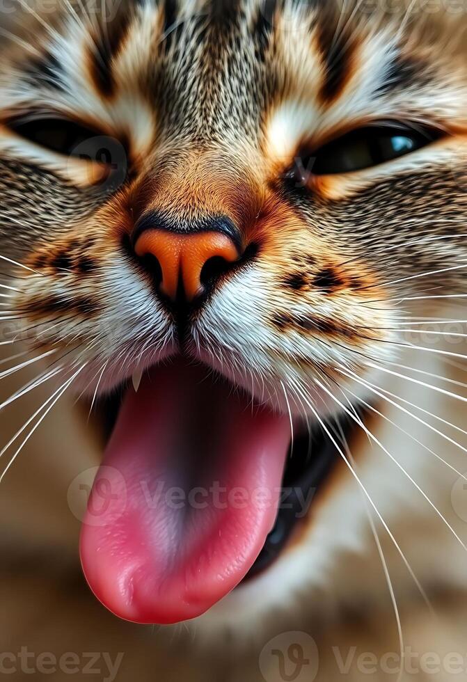 A close up of a cat's tongue sticking out photo
