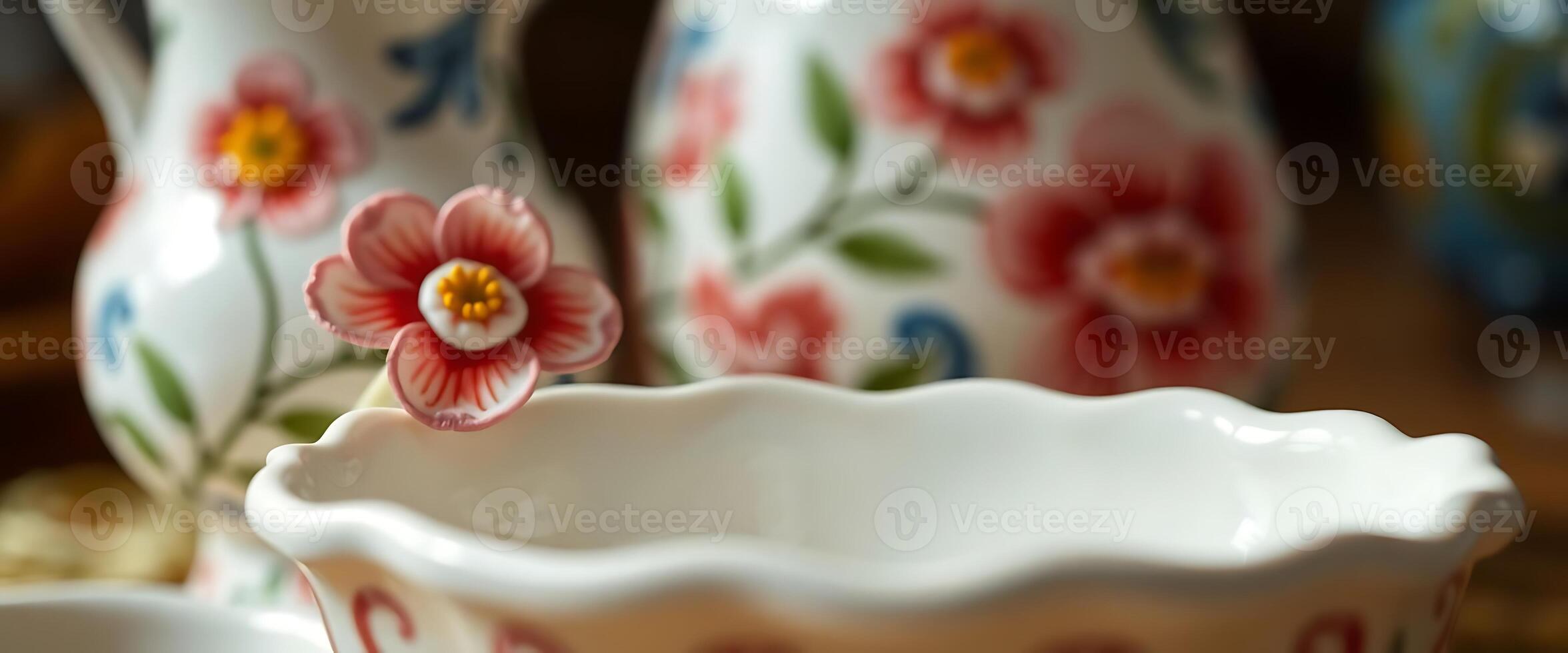 close up of a bowl with flowers on it photo