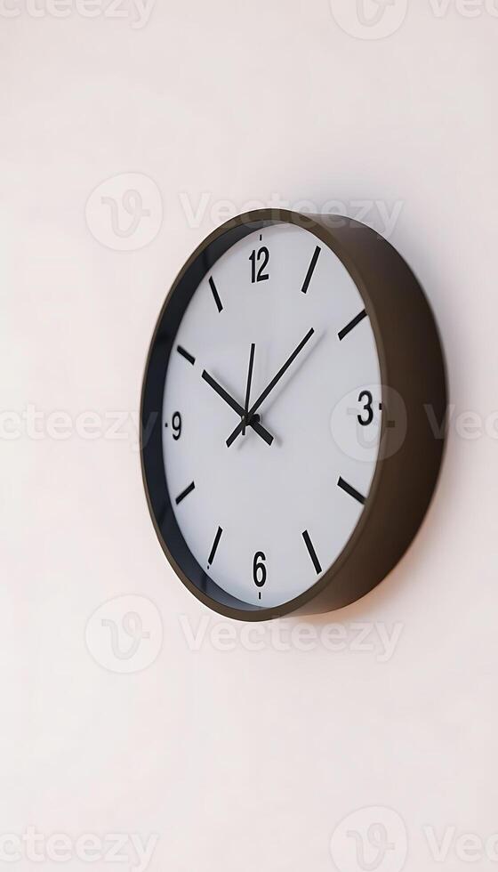 A clock on a wall against a white wall photo