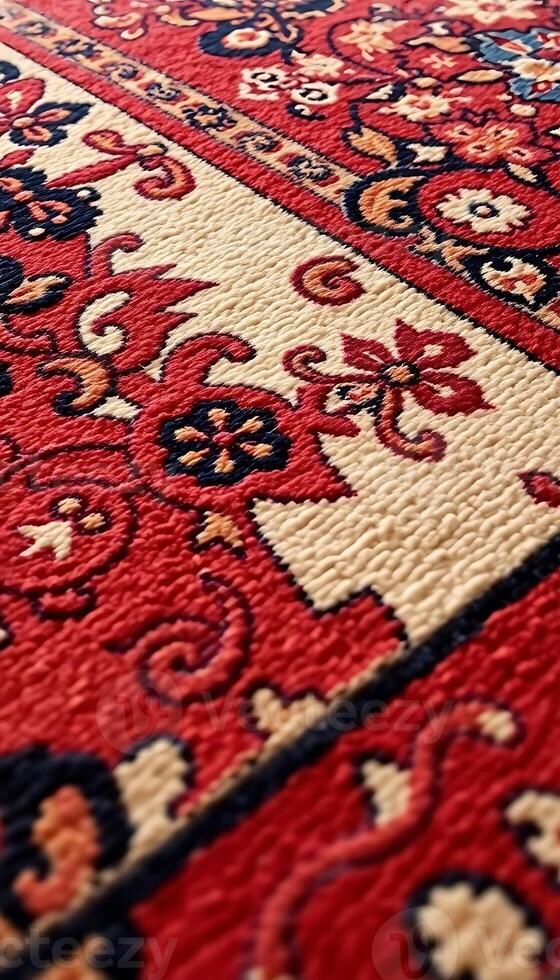 close up of a red and black rug photo