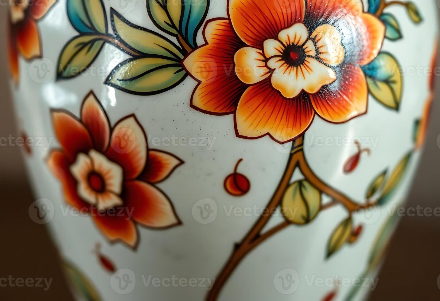A close up of a vase with colorful flowers photo
