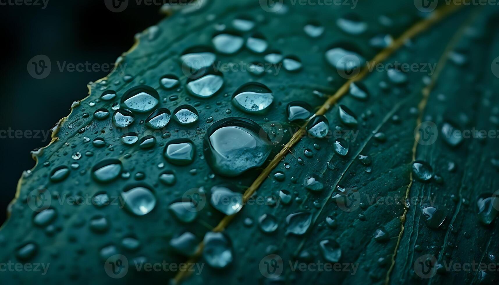 A close up of water droplets on a green leaf photo
