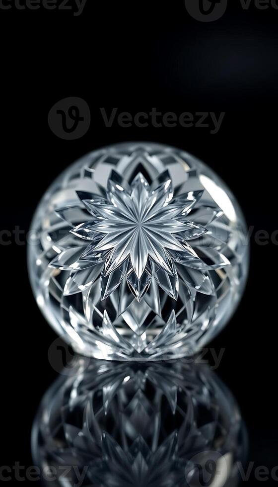crystal object sitting on top of a reflective surface photo