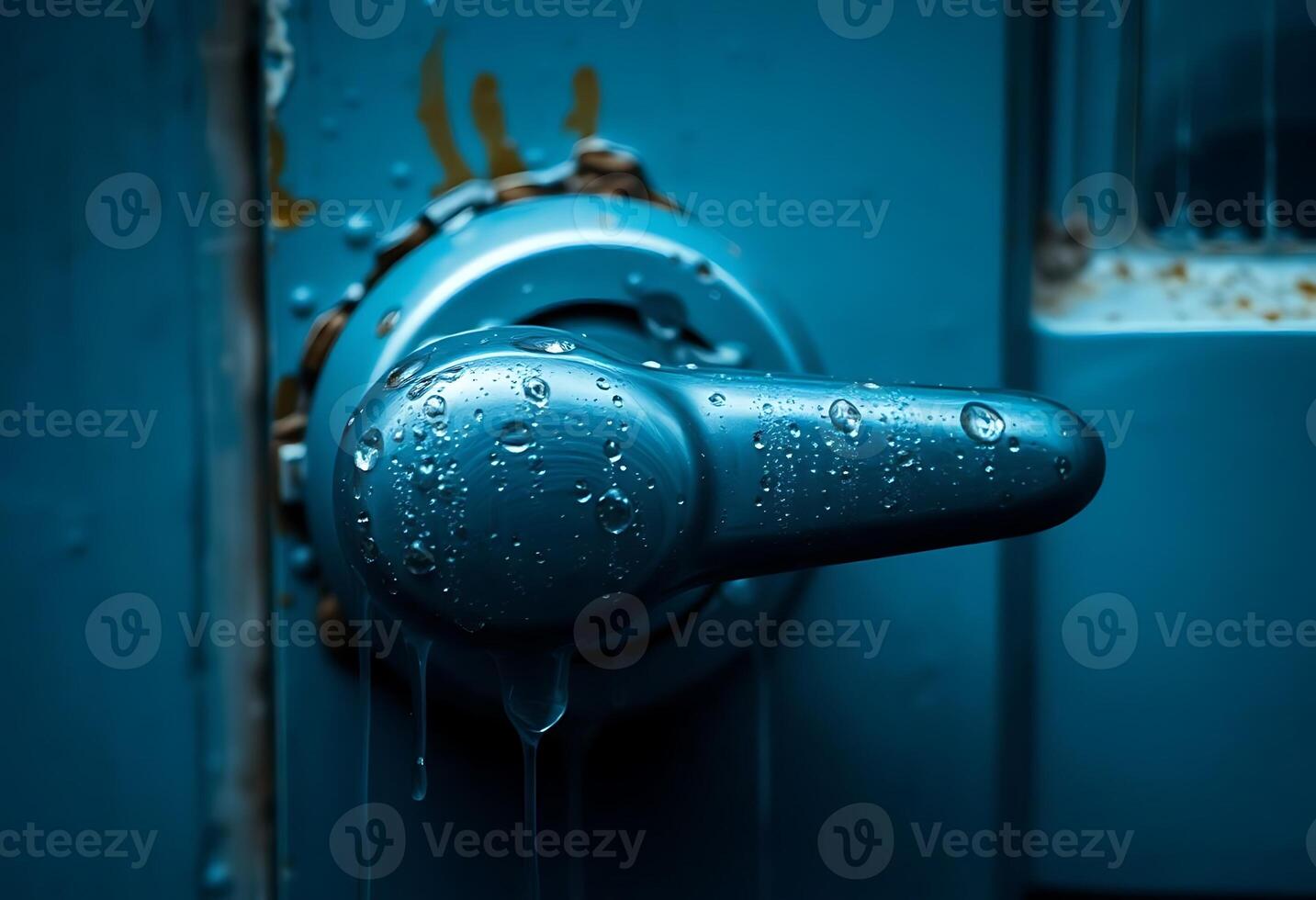 close up of a water faucet with drops of water on it photo