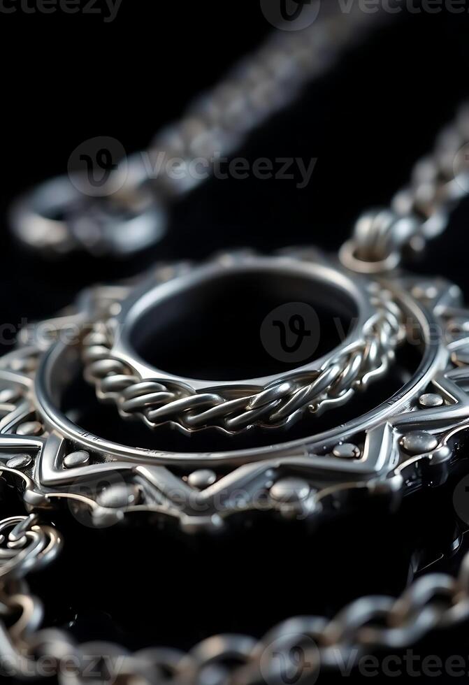 close up of a chain with a ring on it photo