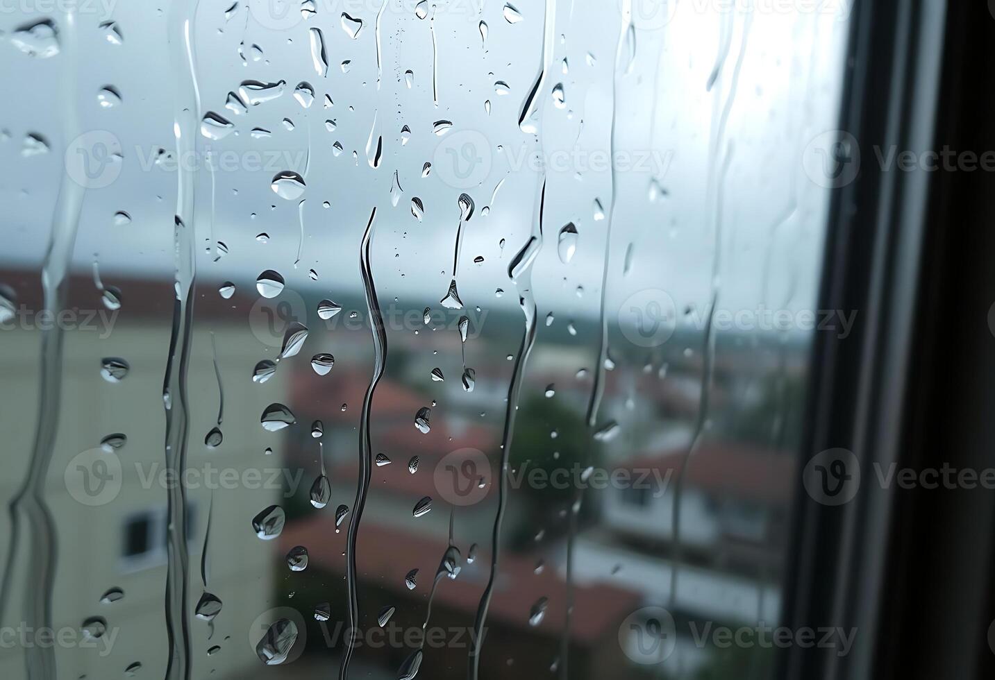 Rain drops on a window sill photo