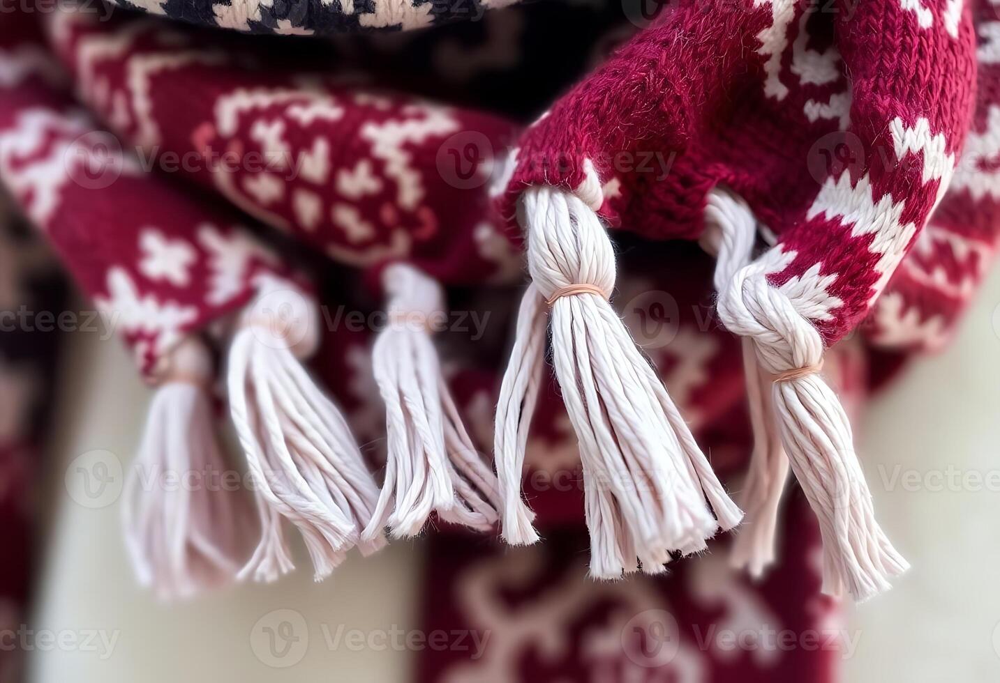 close up of a scarf with tassels photo