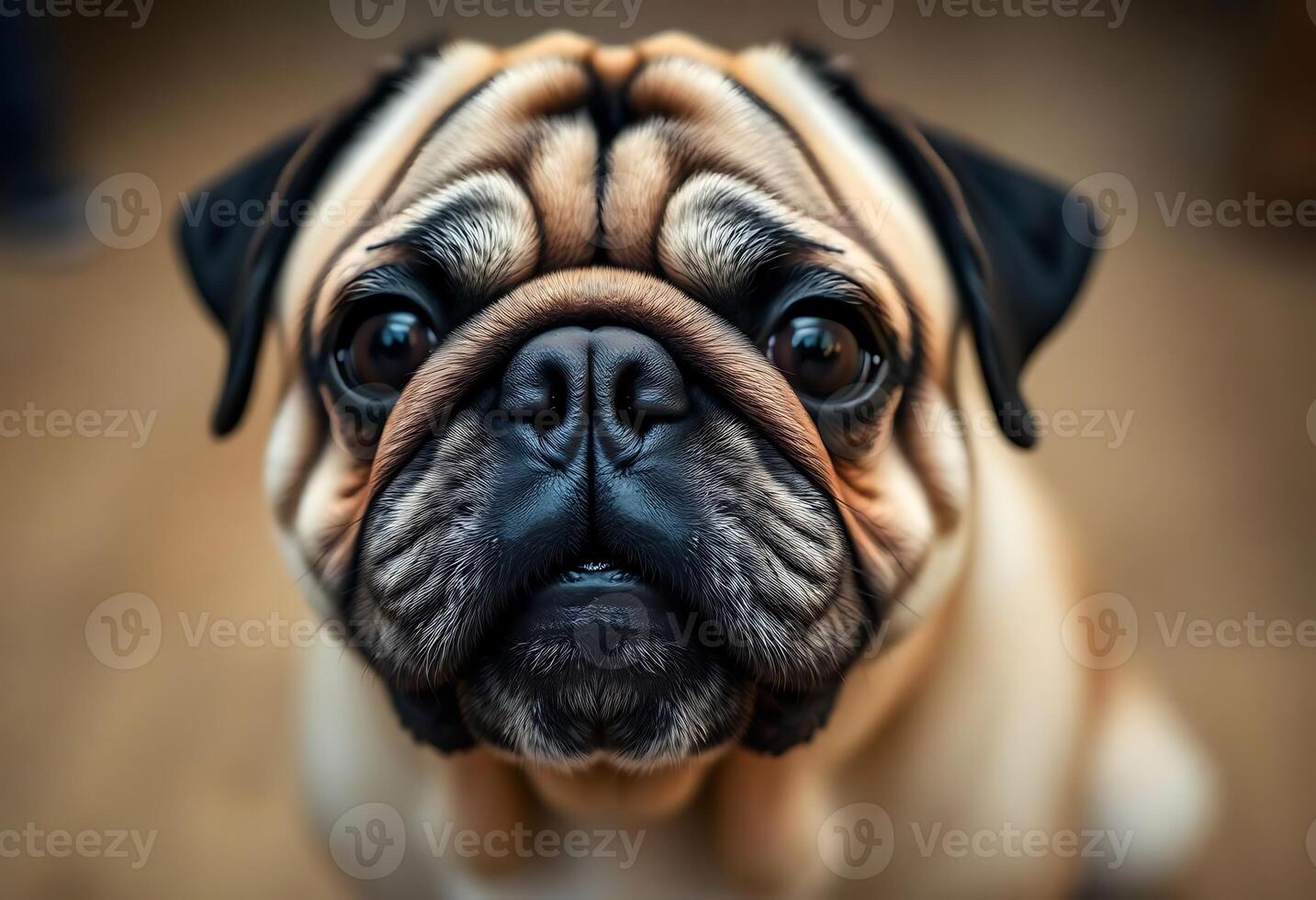 close up of a pug dog looking at the camera photo