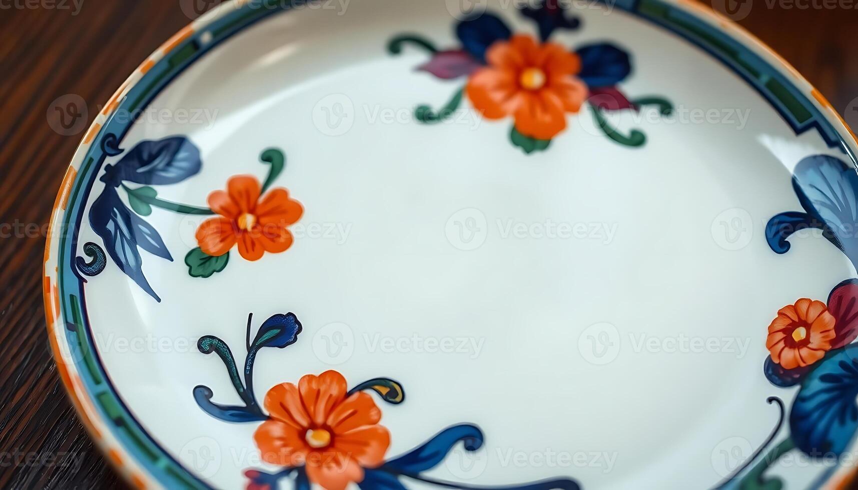 A plate with a colorful flower design on it photo