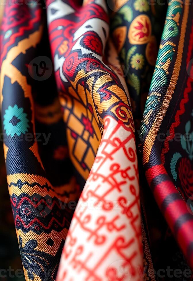 A close up of a colorful patterned scarf photo