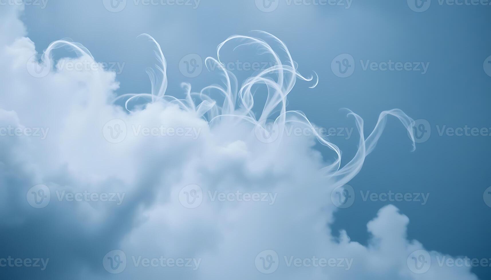 blue sky with white clouds and a plane flying in the sky photo