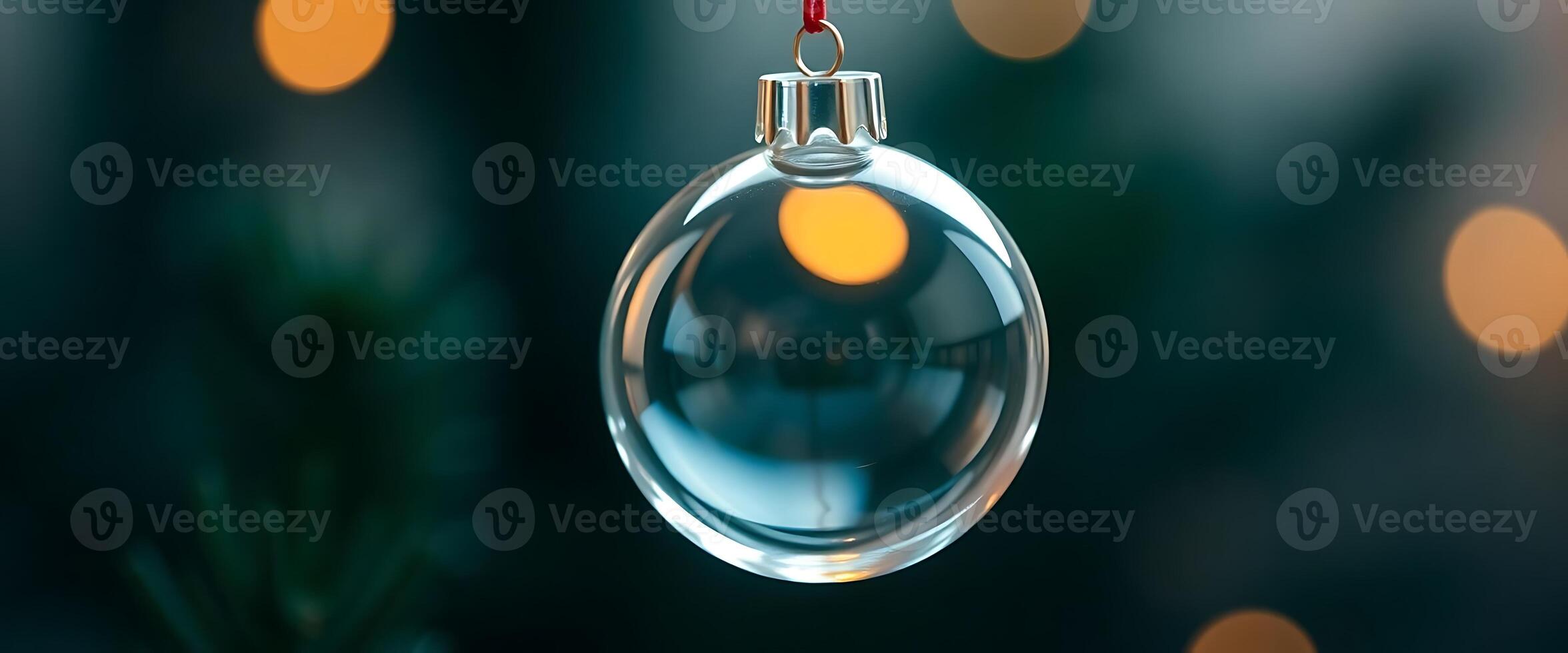 A glass ornament hanging from a tree photo