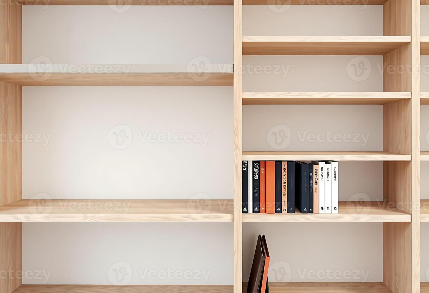 A bookcase with books and a book on the shelf photo