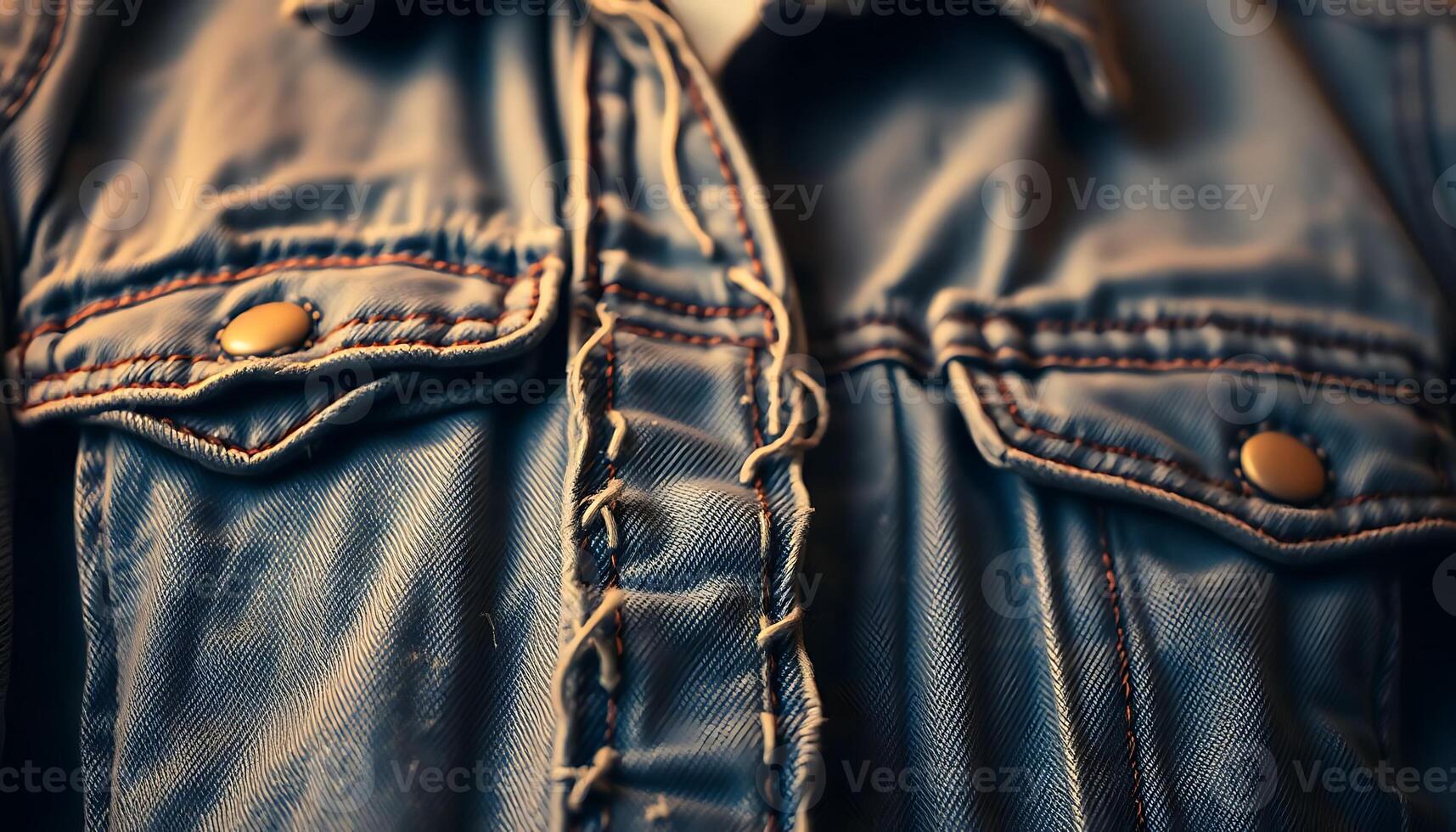 A close up of a denim jacket with buttons photo