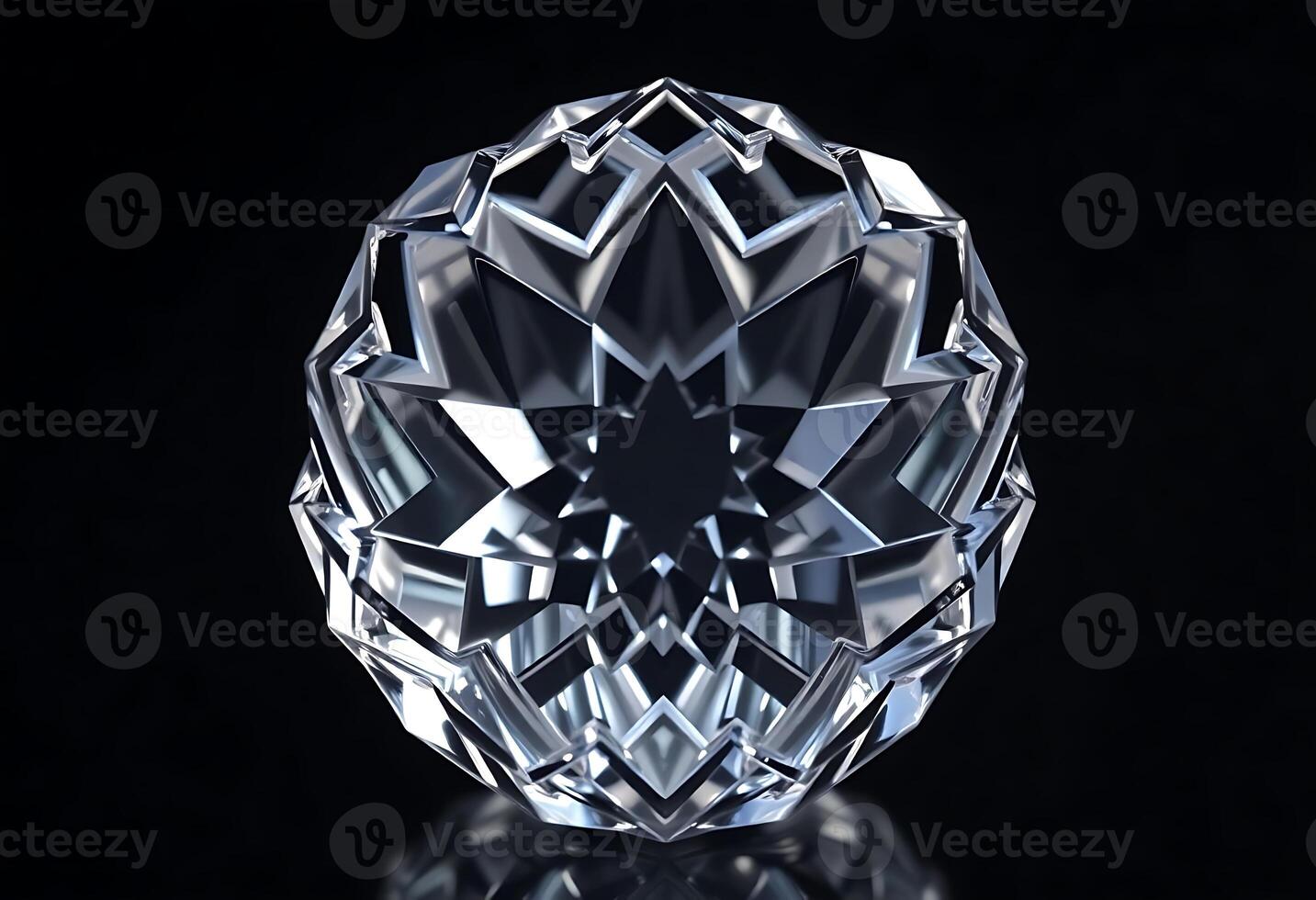 crystal ball on a reflective surface with a black background photo