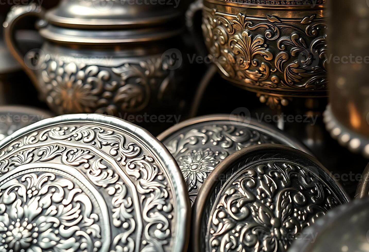 close up of a bunch of metal plates photo