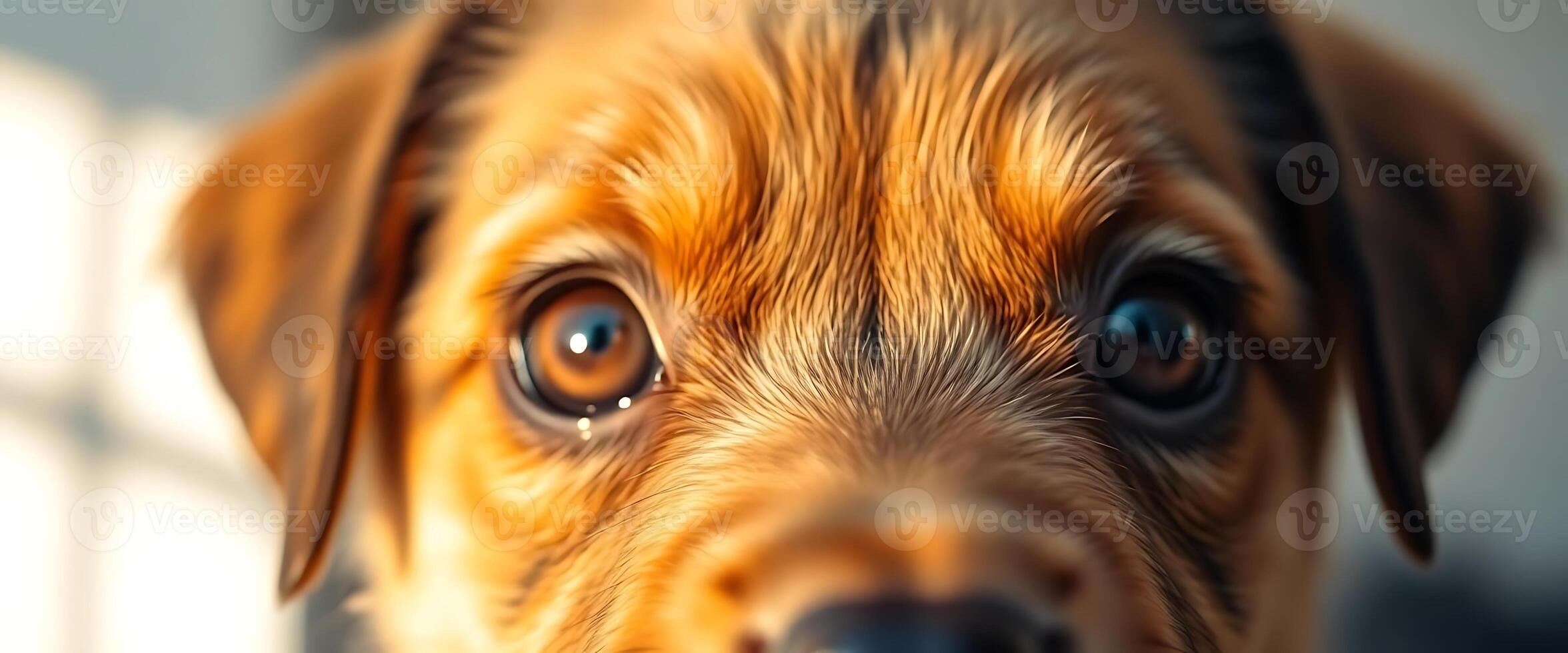 A close up of a dog's face with a big smile photo