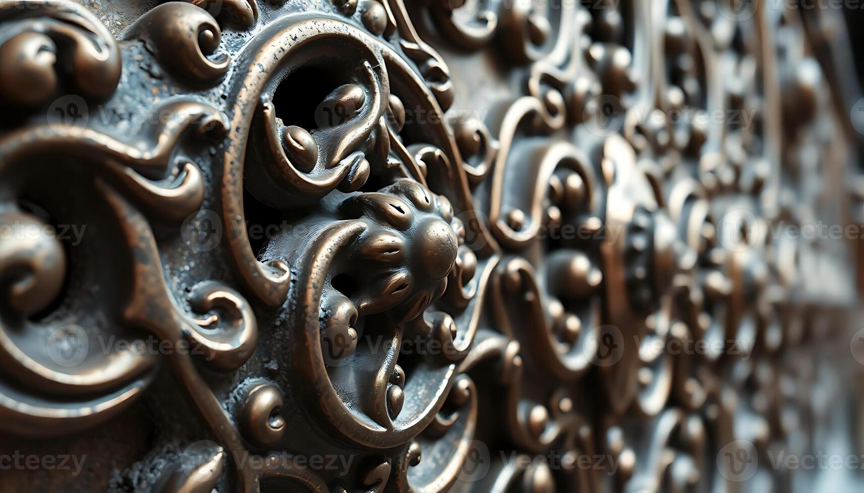 Close up of ornate metal door with decorative designs photo