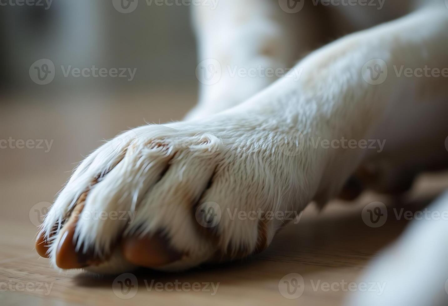 close up of a dog's paw on a wooden floor photo