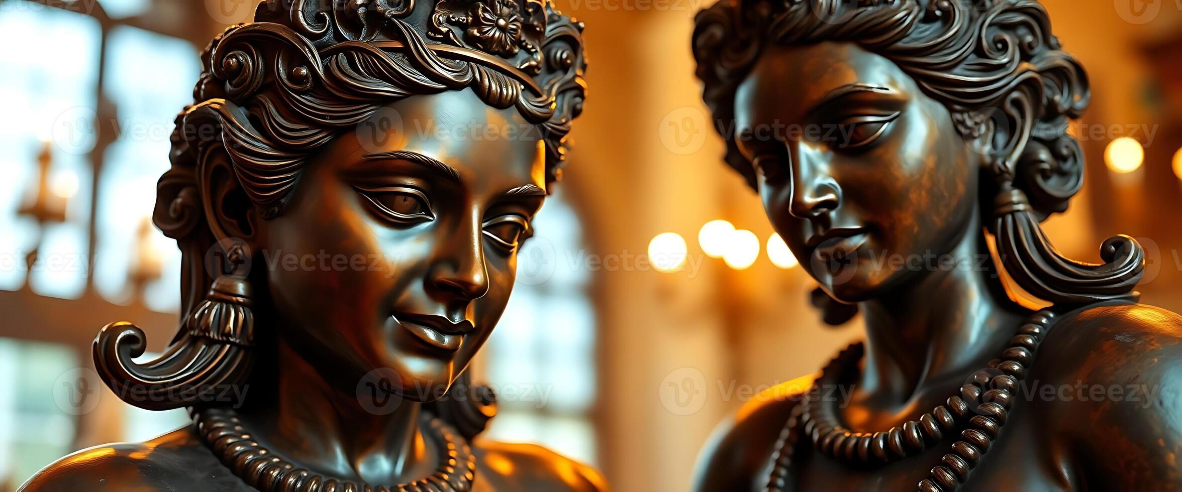 close up of a statue of two women photo