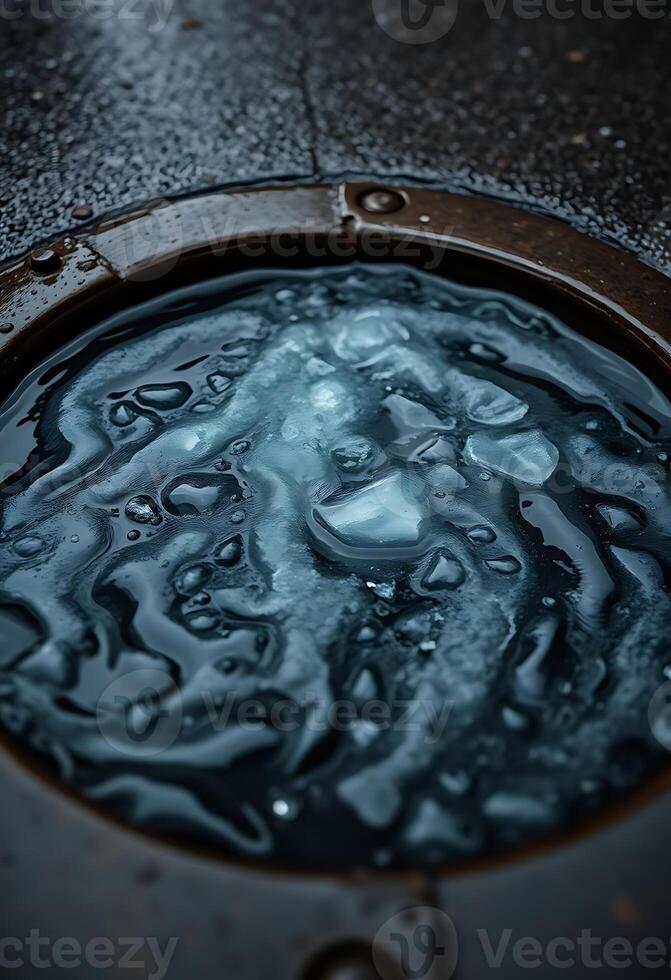 manhole cover with water on it photo