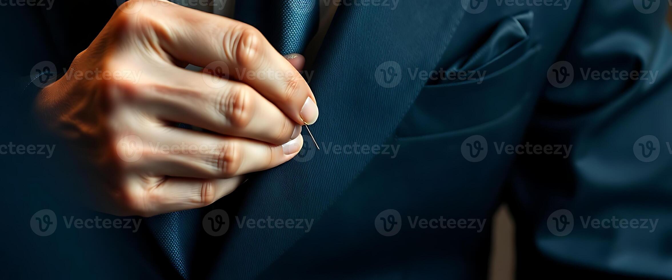 A man in a suit is adjusting his tie photo