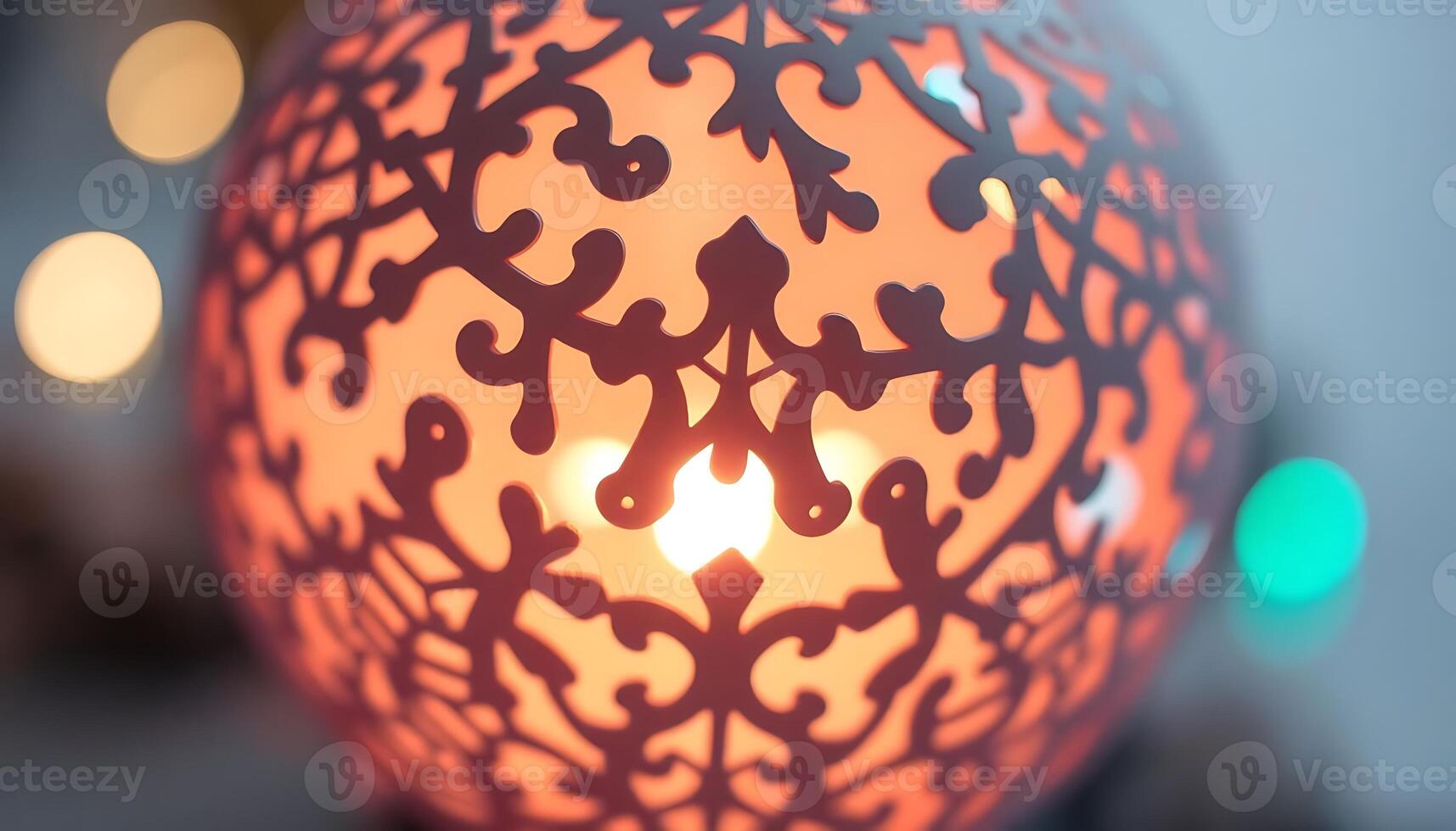 A close up of a decorative lamp with a light photo