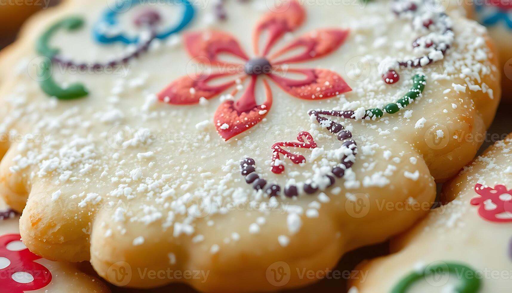 A close up of decorated cookies with colorful designs photo