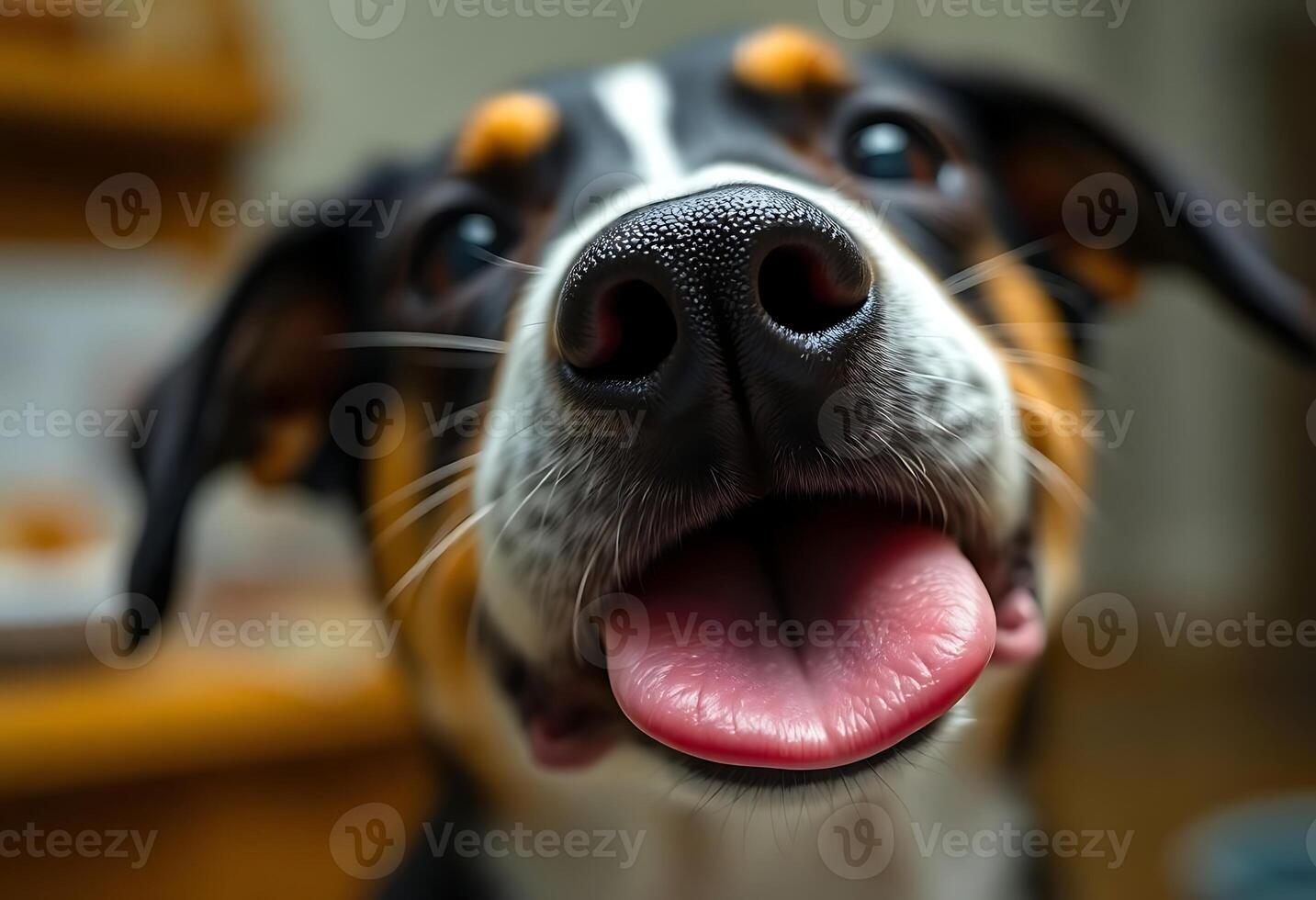 A dog with its tongue out looking at the camera photo