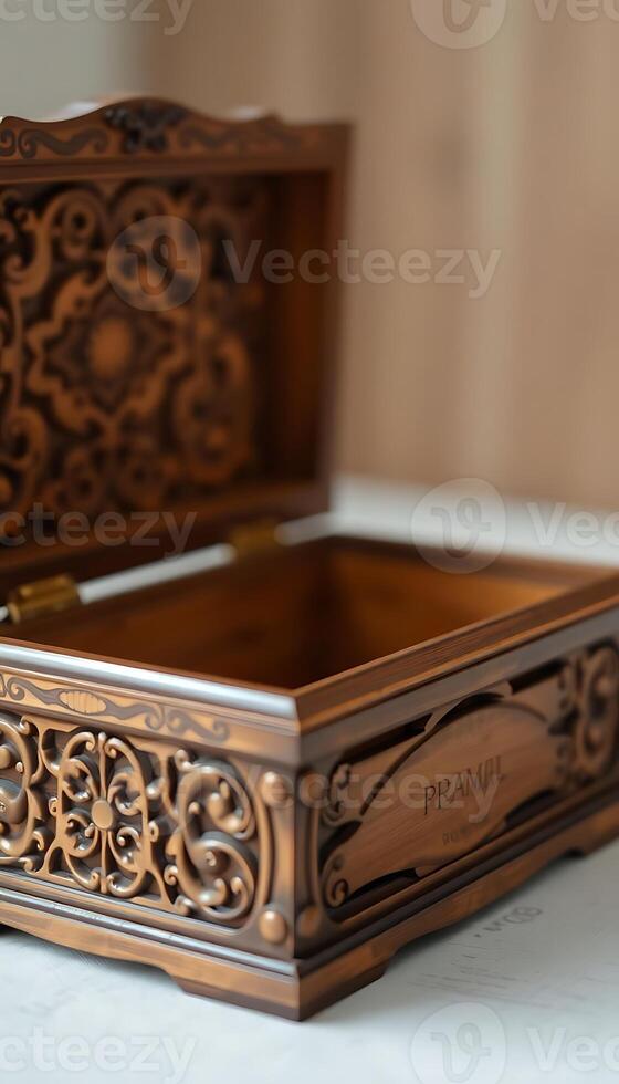 ornate wooden box with a name on it photo