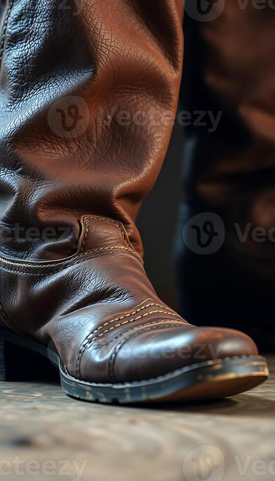 A close up of a pair of brown leather boots photo