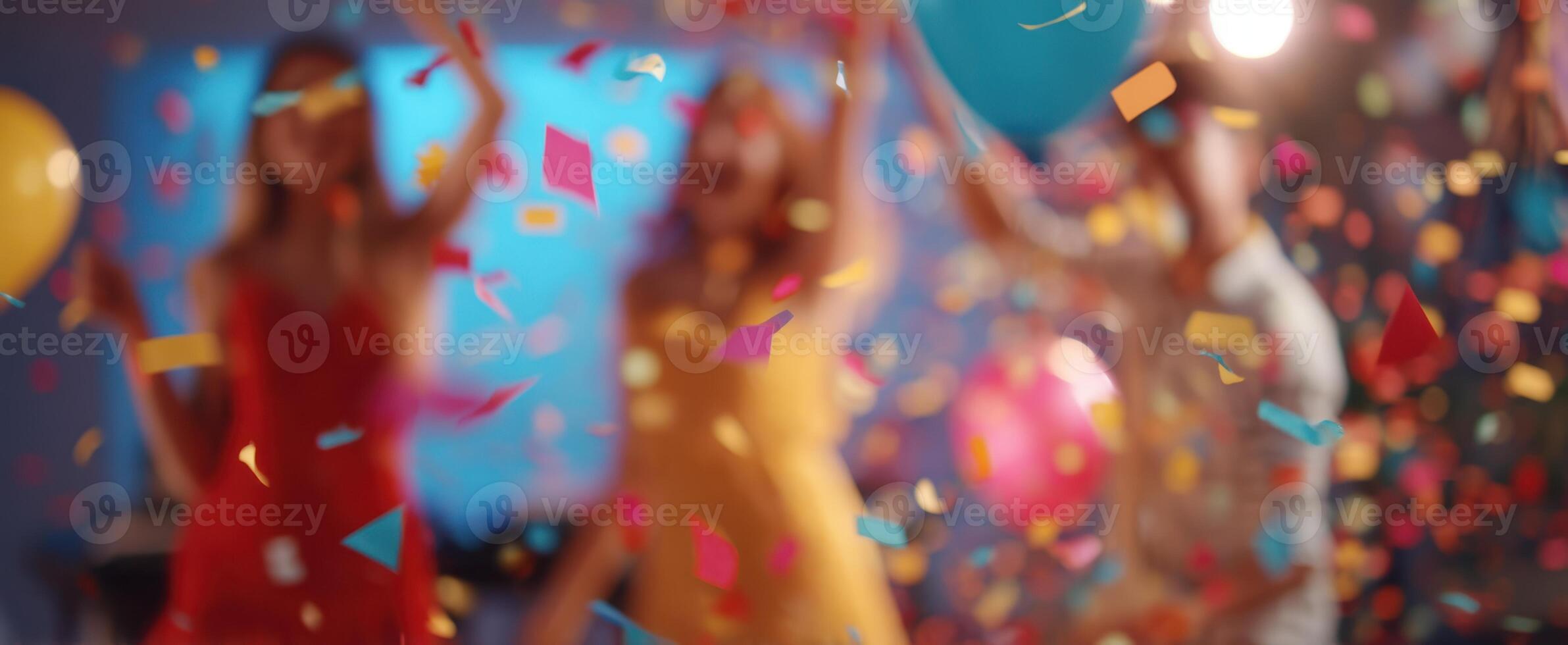 The lively celebration filled with confetti and colorful balloons in a festive atmosphere. photo