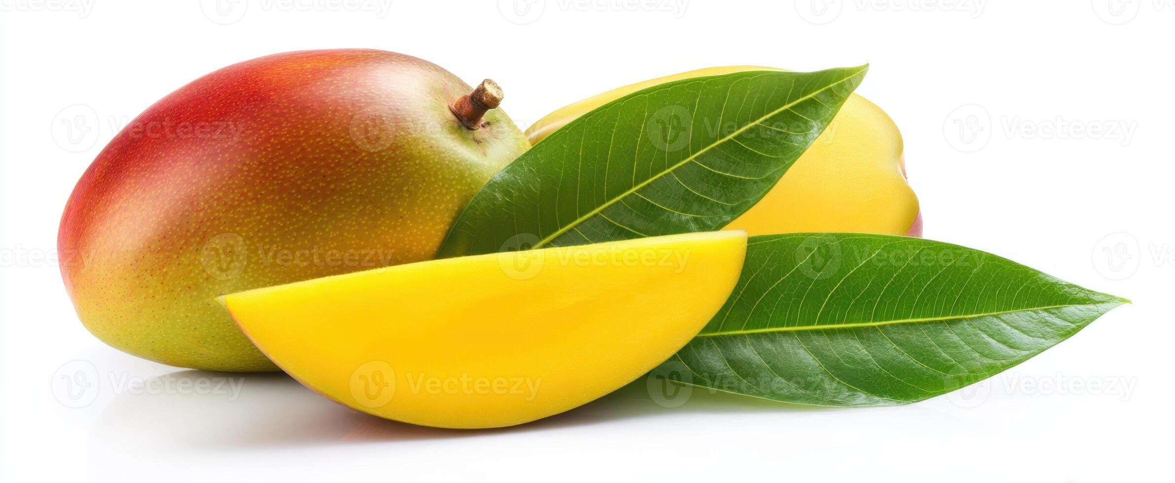 The vibrant mango showcasing its luscious fruit and fresh green leaves. photo
